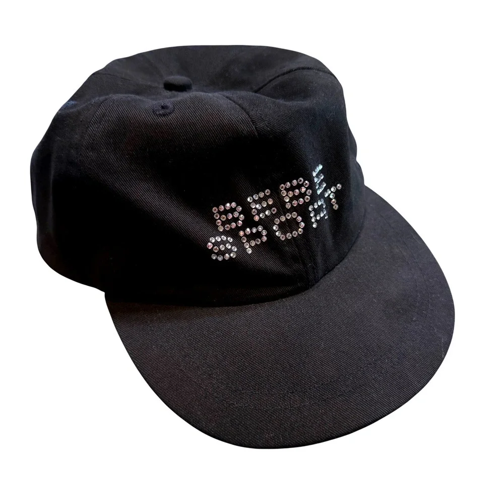 Y2K Bebe Sport Womens Black Baseball Cap Rhinestone Logo Adjustable Hat OSFM Y2K